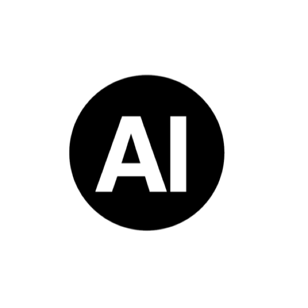Voorgesteld EU-icoon voor AI-gegenereerde content: zwarte cirkel met witte letters AI